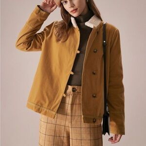 Rihoas Yellow Stand Collar Button Teddy Jacket